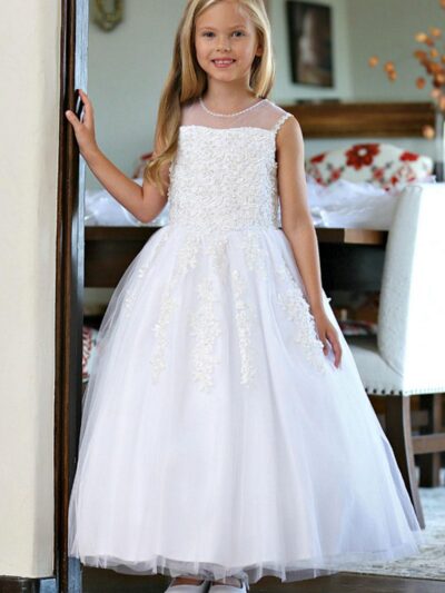 Girls Dress Style 061018  Floor-length Applique Round A-line Dress in Choice of Colour