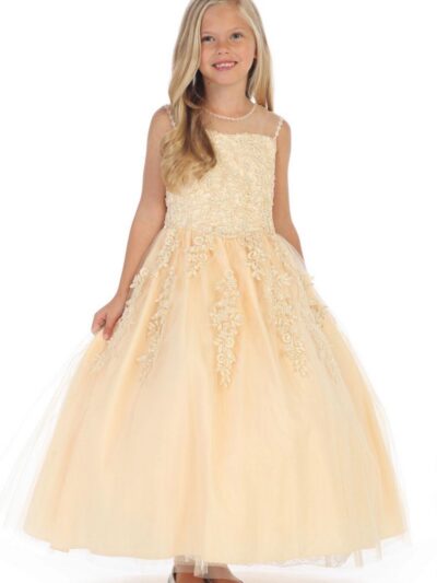 Girls Dress Style 061018  Floor-length Applique Round A-line Dress in Choice of Colour