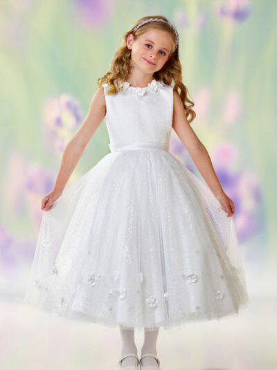 Girls Dress Style 0610218 Ivory Ankle Length hand Made Flower Round A-line Dress in Choice of Colour