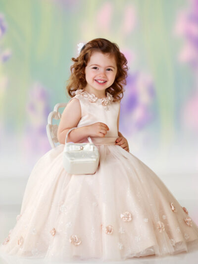 Girls Dress Style 0610218 Ivory Ankle Length hand Made Flower Round A-line Dress in Choice of Colour