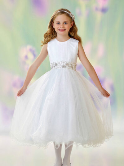 Girls Dress Style 0610418 Ivory Tea-length Beading Round A-line Dress in Choice of Colour