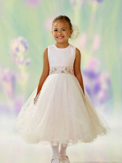 Girls Dress Style 0610418 Ivory Tea-length Beading Round A-line Dress in Choice of Colour