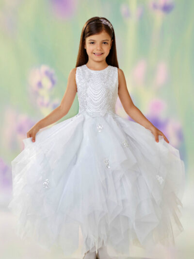Girls Dress Style 0610518 Ivory Floor-length Beading Bateau A-line Dress in Choice of Colour