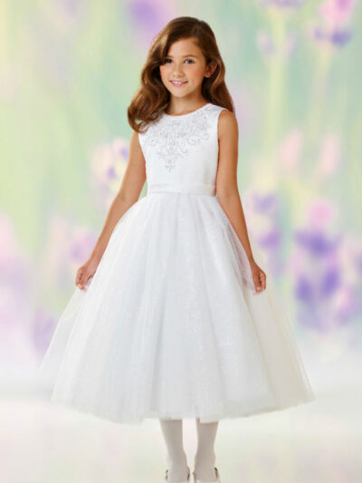 Girls Dress Style 0610718 Ivory Tea-length Applique Round A-line Dress in Choice of Colour