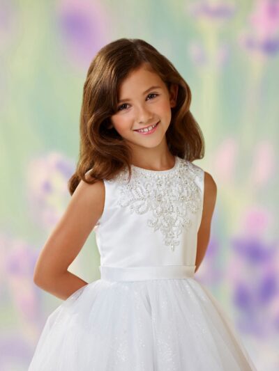 Girls Dress Style 0610718 Ivory Tea-length Applique Round A-line Dress in Choice of Colour