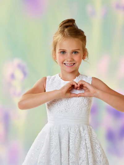 Girls Dress Style 0611018 Ivory Ankle Length Lace Round A-line Dress in Choice of Colour