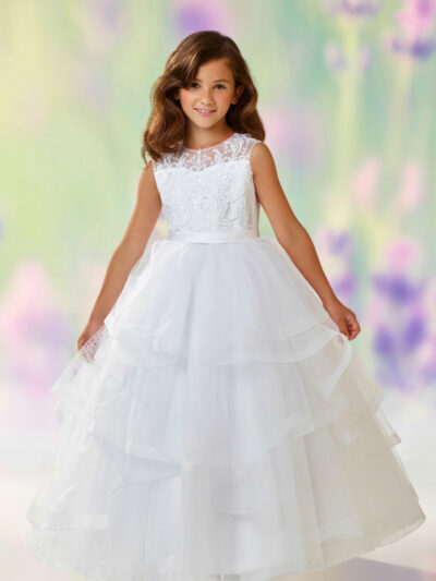 Girls Dress Style 0611118 White Floor-length Lace Round A-line Dress in Choice of Colour