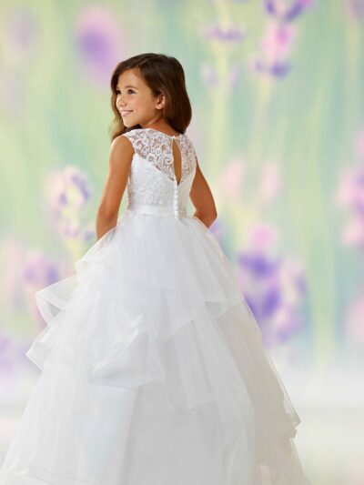 Girls Dress Style 0611118 White Floor-length Lace Round A-line Dress in Choice of Colour