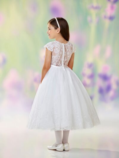 Girls Dress Style 0611218 Ivory Tea-length Lace Round A-line Dress in Choice of Colour