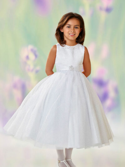 Girls Dress Style 0611418 Ivory Tea-length Beading Round A-line Dress in Choice of Colour