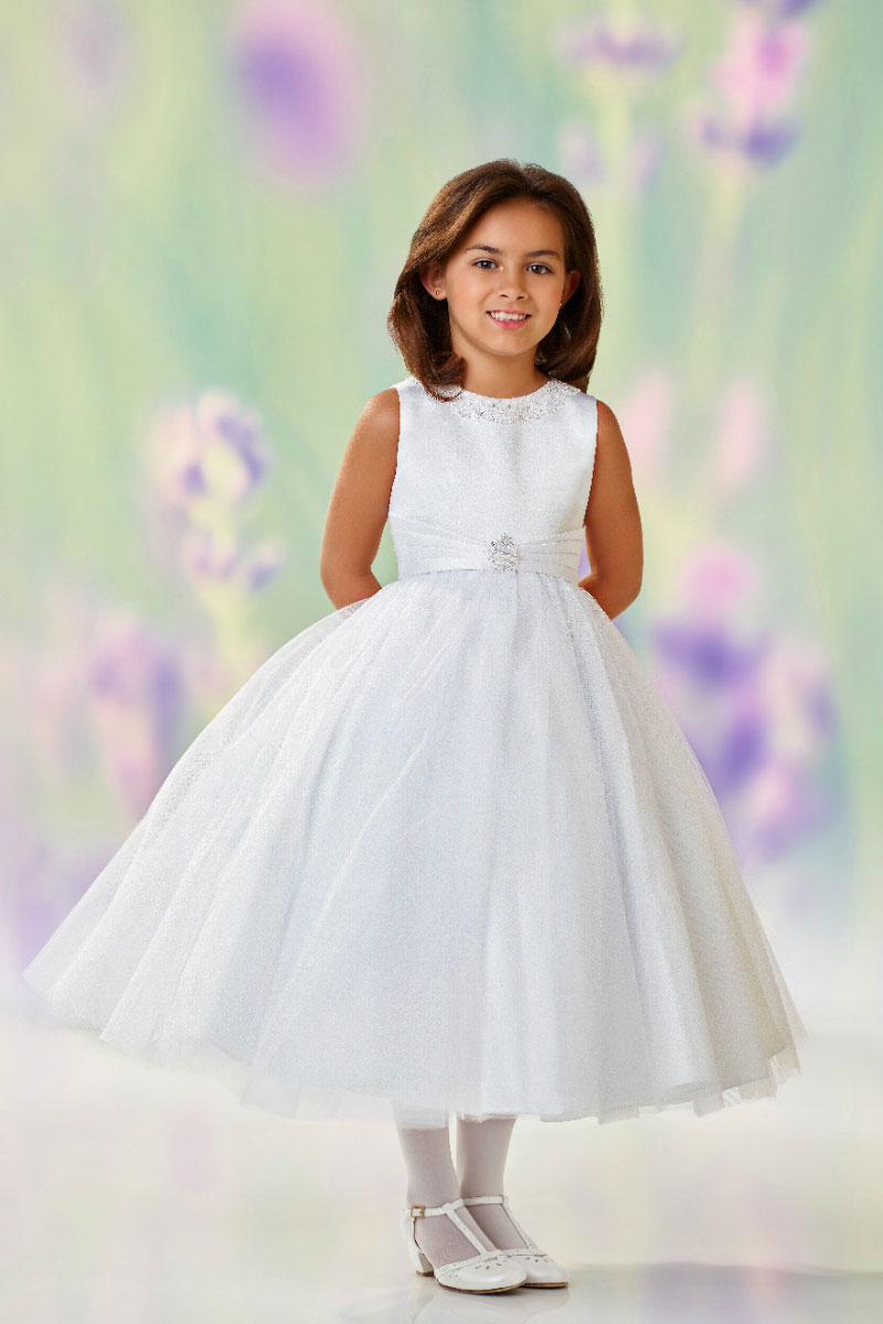 Girls Dress Style 0611418 Ivory Tea-length Beading Round A-line Dress in Choice of Colour