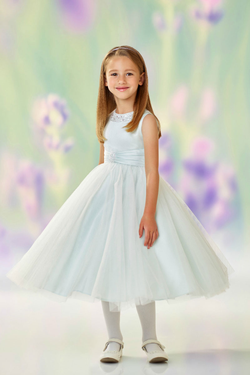 Girls Dress Style 0611418 Ivory Tea-length Beading Round A-line Dress in Choice of Colour