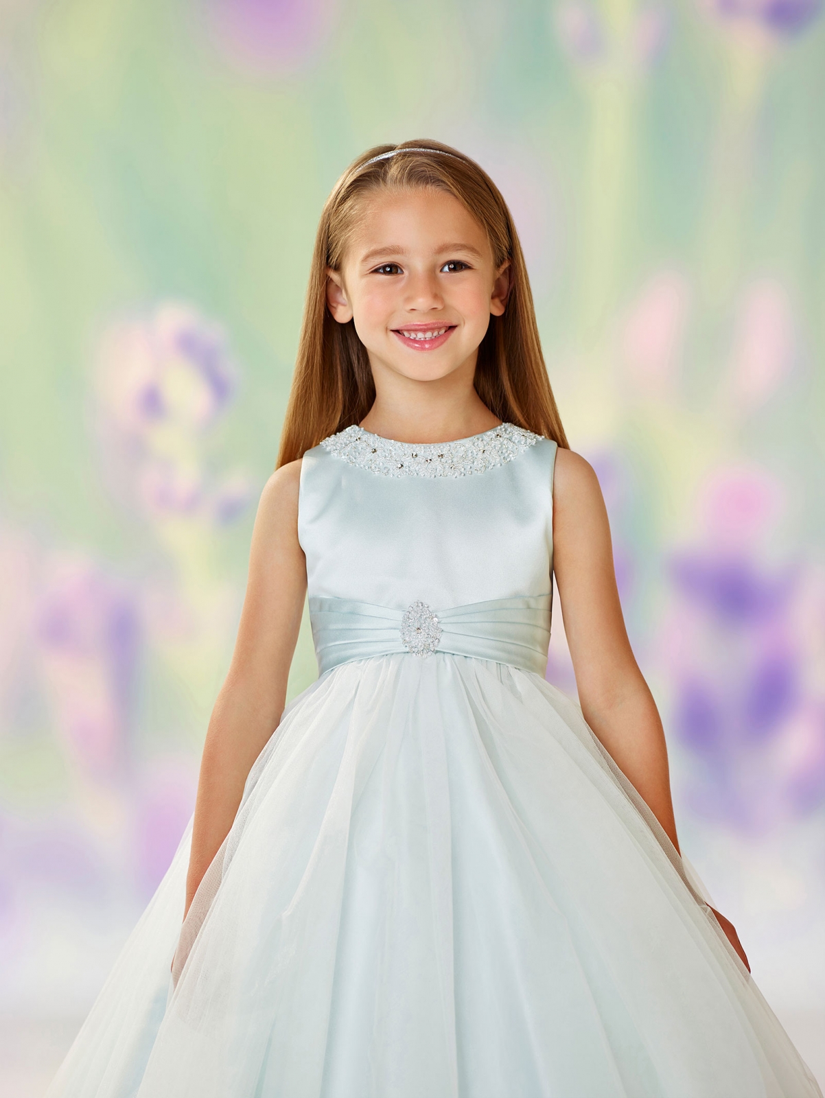 Girls Dress Style 0611418 Ivory Tea-length Beading Round A-line Dress in Choice of Colour