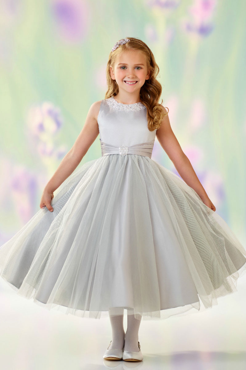 Girls Dress Style 0611418 Ivory Tea-length Beading Round A-line Dress in Choice of Colour