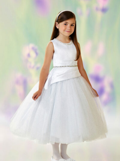 Girls Dress Style 0611818 Ivory Tea-length Beading Round A-line Dress in Choice of Colour