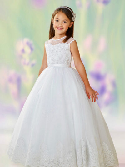 Girls Dress Style 0611918 Ivory Floor-length Lace , Beading , Applique Round Ball Gown Dress in Choice of Colour