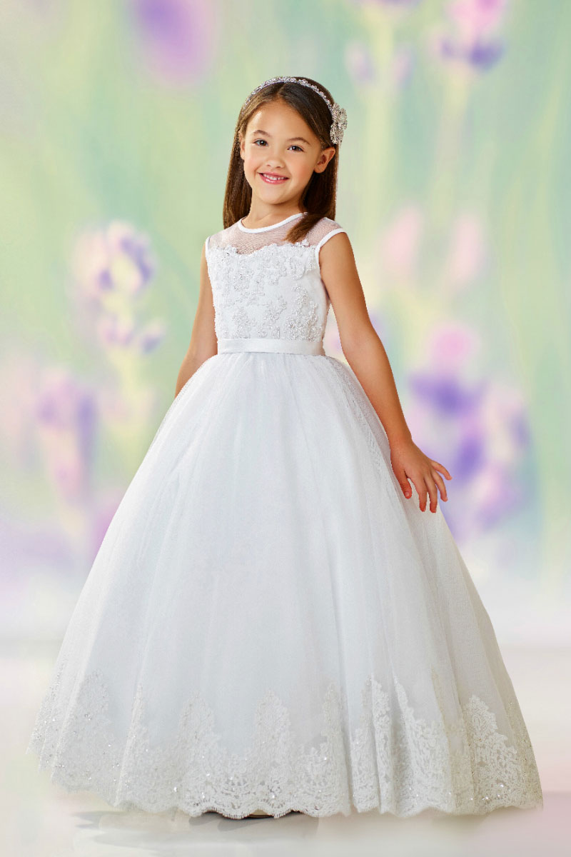 Girls Dress Style 0611918 Ivory Floor-length Lace , Beading , Applique Round Ball Gown Dress in Choice of Colour