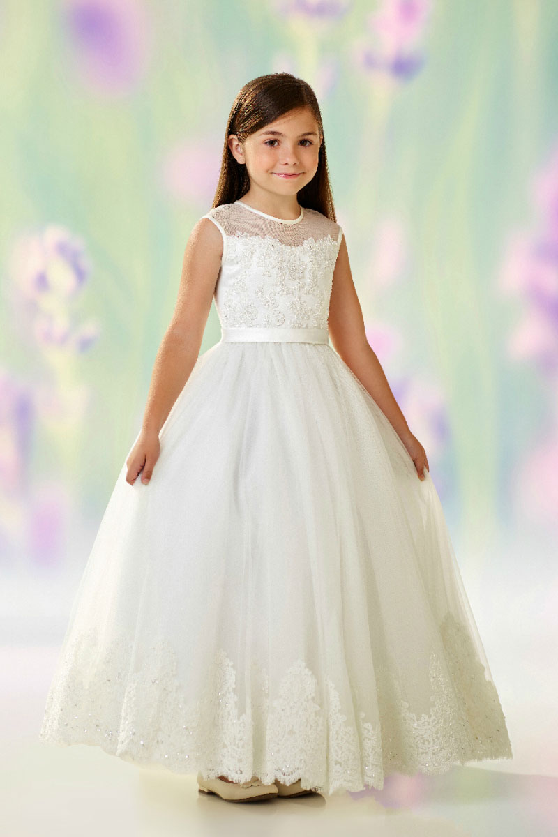 Girls Dress Style 0611918 Ivory Floor-length Lace , Beading , Applique Round Ball Gown Dress in Choice of Colour