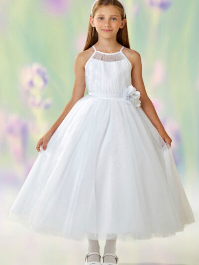 Girls Dress Style 0612118 Ivory Tea-length Hand Made Flower Square A-line Dress in Choice of Colour