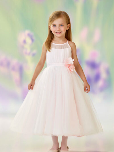 Girls Dress Style 0612118 Ivory Tea-length Hand Made Flower Square A-line Dress in Choice of Colour