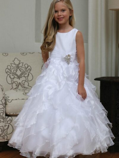 Girls Dress Style 061218 Floor-length Tiered , Bowknot Bateau A-line Dress in Choice of Colour