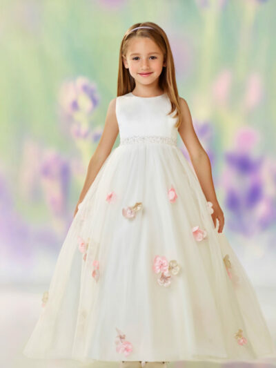 Girls Dress Style 0612218 Champagne Floor-length Hand Made Flower Round A-line Dress in Choice of Colour