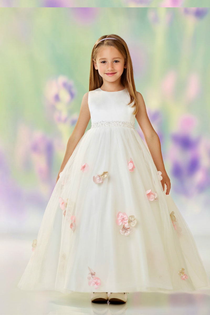 Girls Dress Style 0612218 Champagne Floor-length Hand Made Flower Round A-line Dress in Choice of Colour