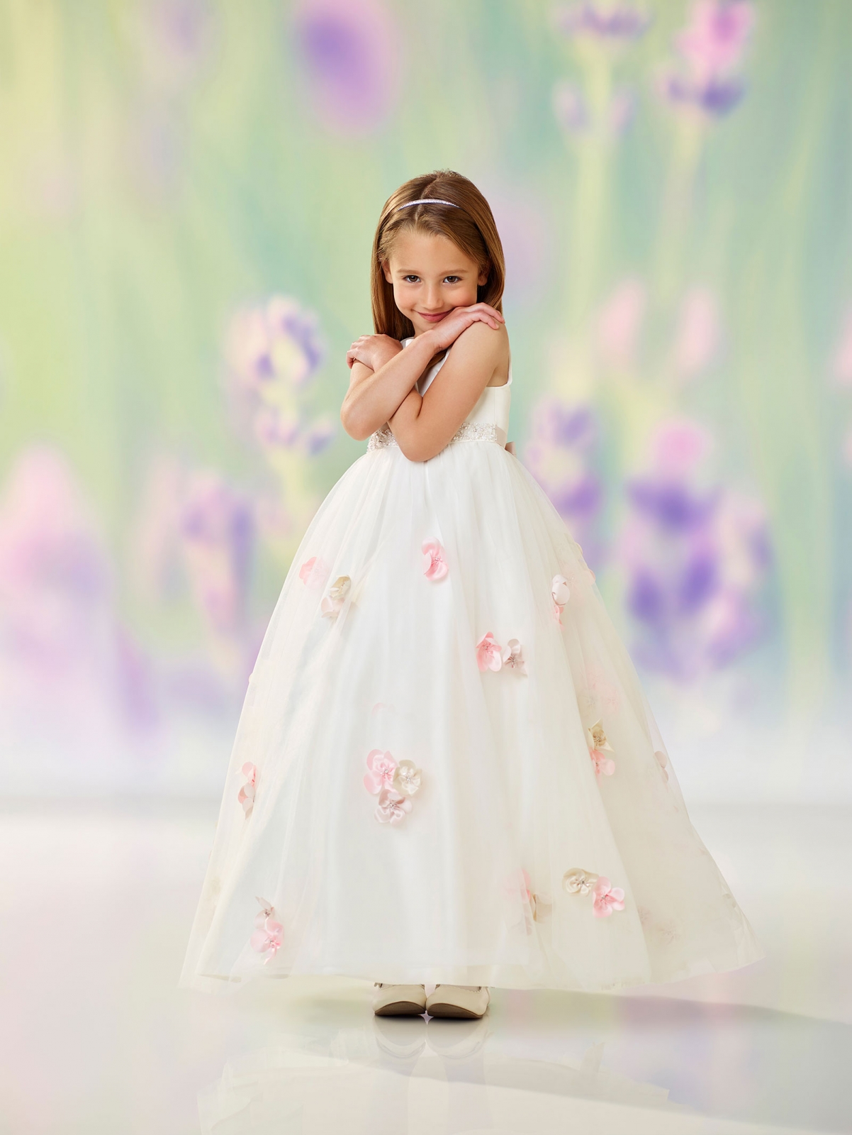 Girls Dress Style 0612218 Champagne Floor-length Hand Made Flower Round A-line Dress in Choice of Colour