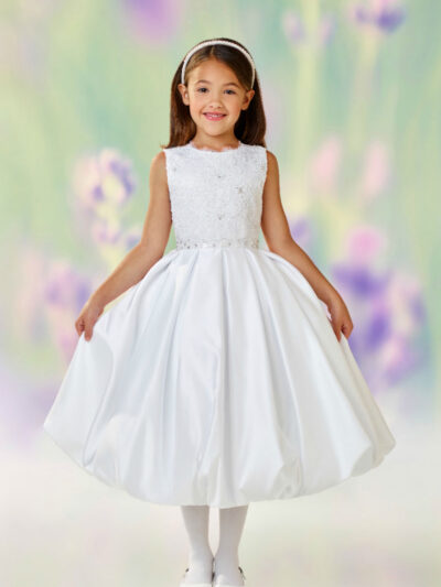 Girls Dress Style 0612318 Ivory Tea-length Beading Round A-line Dress in Choice of Colour