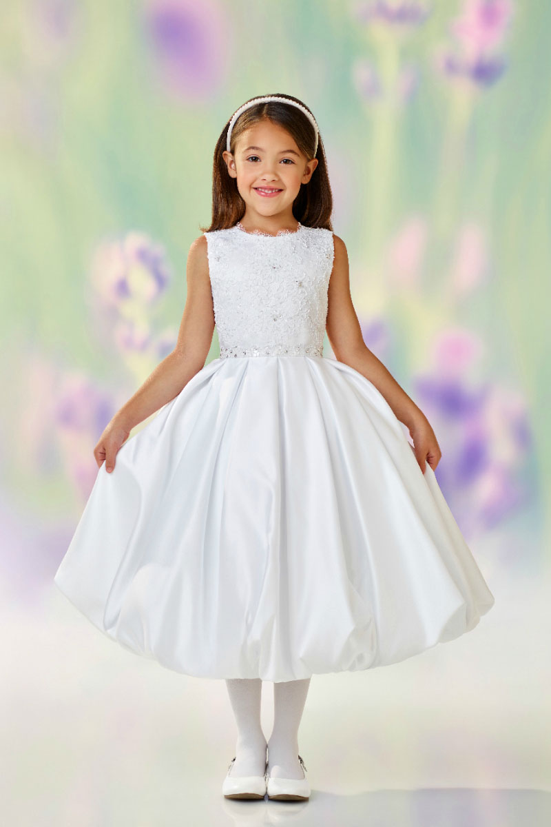 Girls Dress Style 0612318 Ivory Tea-length Beading Round A-line Dress in Choice of Colour