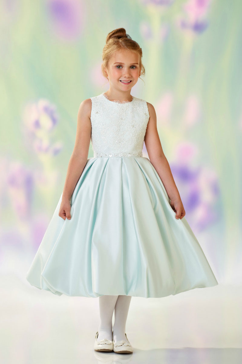 Girls Dress Style 0612318 Ivory Tea-length Beading Round A-line Dress in Choice of Colour