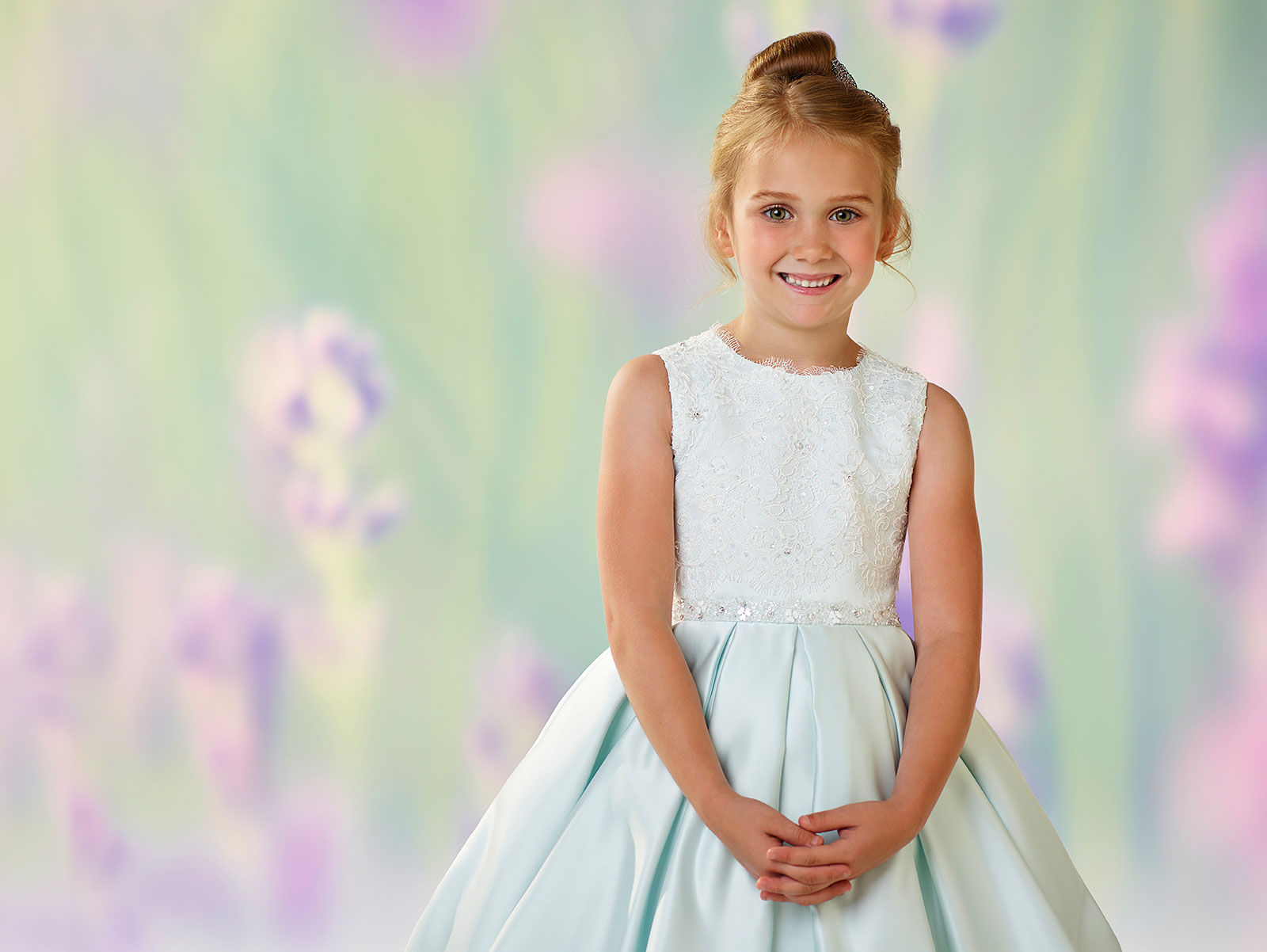 Girls Dress Style 0612318 Ivory Tea-length Beading Round A-line Dress in Choice of Colour