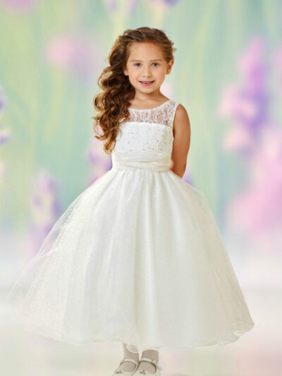 Girls Dress Style 0612418 Ivory Tea-length Beading Bateau A-line Dress in Choice of Colour