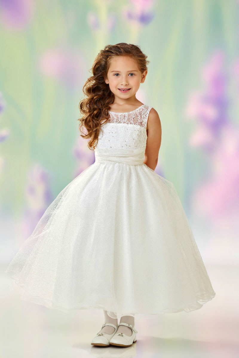Girls Dress Style 0612418 Ivory Tea-length Beading Bateau A-line Dress in Choice of Colour