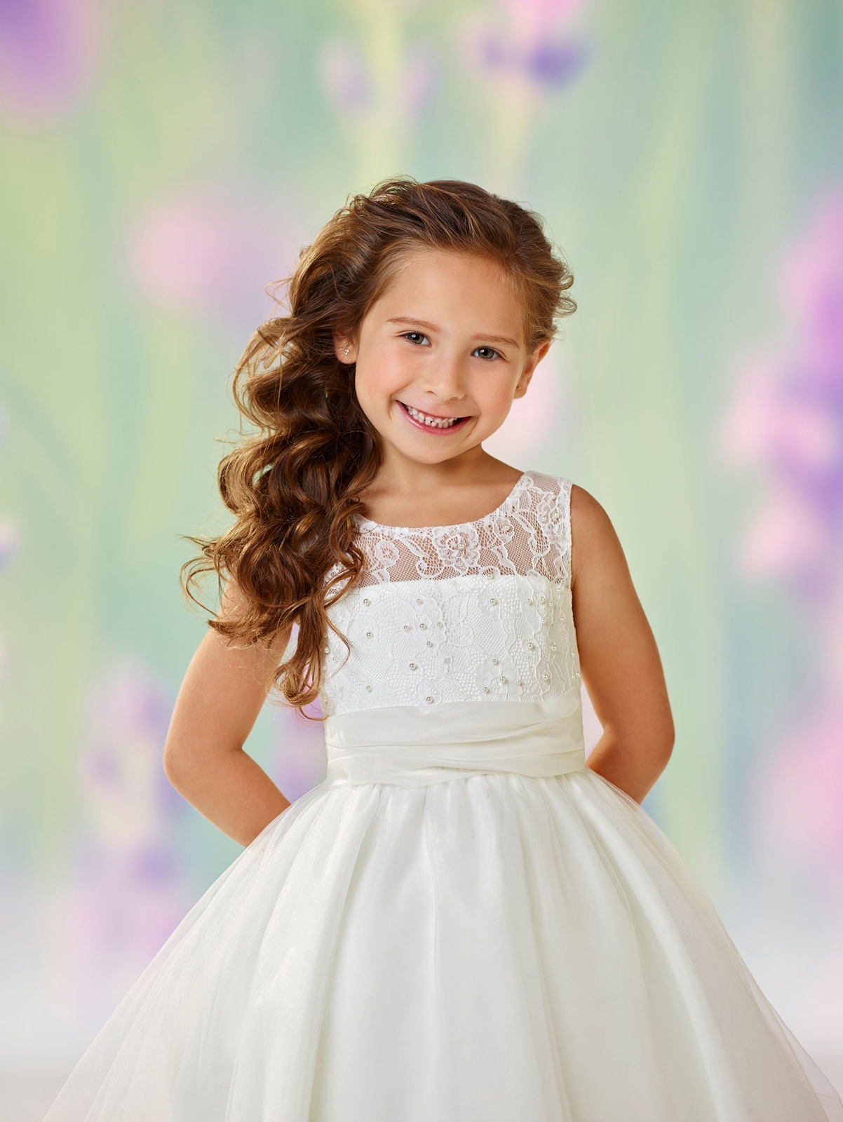 Girls Dress Style 0612418 Ivory Tea-length Beading Bateau A-line Dress in Choice of Colour