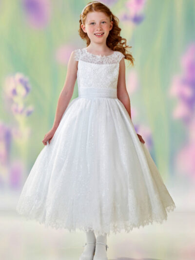 Girls Dress Style 0612618 Ivory Tea-length Lace Bateau A-line Dress in Choice of Colour