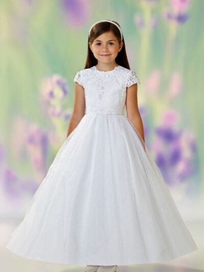 Girls Dress Style 0612918 Ivory Floor-length Lace , Beading , Applique Round A-line Dress in Choice of Colour