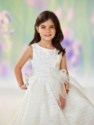Girls Dress Style 0613118 Ivory Floor-length Lace Bateau A-line Dress in Choice of Colour