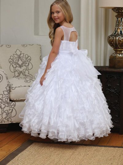 Girls Dress Style 061318 White Floor-length Tiered , Bowknot , Beading Bateau A-line Dress in Choice of Colour Girls Dress Style 061318 White Floor-length Tiered , Bowknot , Beading Bateau A-line Dress in Choice of Colour