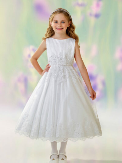 Girls Dress Style 0613218 Ivory Tea-length Lace Bateau A-line Dress in Choice of Colour