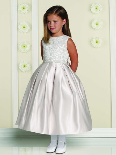 Girls Dress Style 0613318 Ivory Tea-length Lace Bateau A-line Dress in Choice of Colour