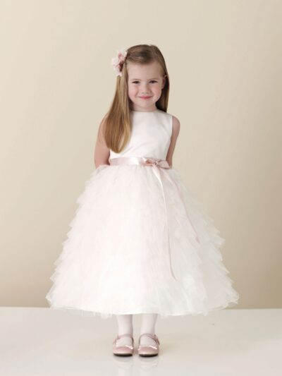 Girls Dress Style 0613518 Blushing Pink Ankle Length Tiered Bateau A-line Dress in Choice of Colour