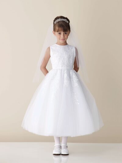 Girls Dress Style 0613618 Ivory Tea-length Lace Round A-line Dress in Choice of Colour