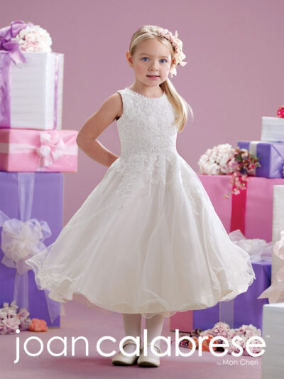 Girls Dress Style 0613918 Ivory Tea-length Lace Round A-line Dress in Choice of Colour