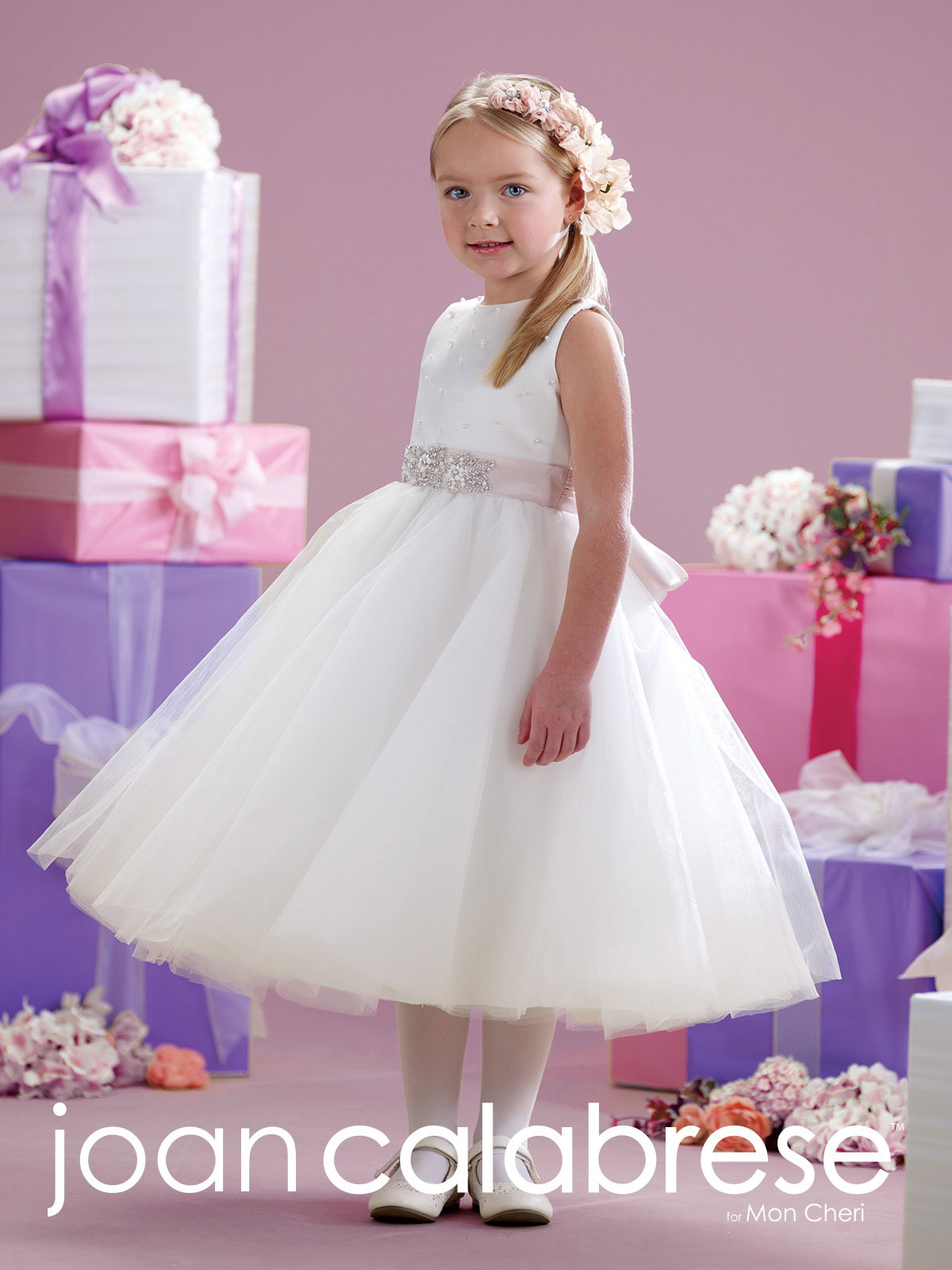 Girls Dress Style 0614018 Ivory Tea-length Beading Round A-line Dress in Choice of Colour