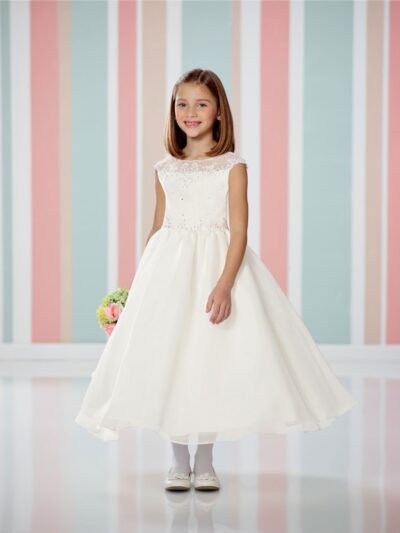 Girls Dress Style 0614118 Ivory Tea-length Beading Bateau A-line Dress in Choice of Colour