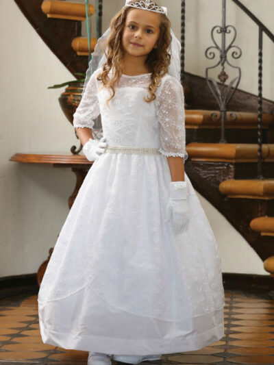 Girls Dress Style 061418 White Floor-length Lace , Beading Bateau A-line Dress in Choice of Colour