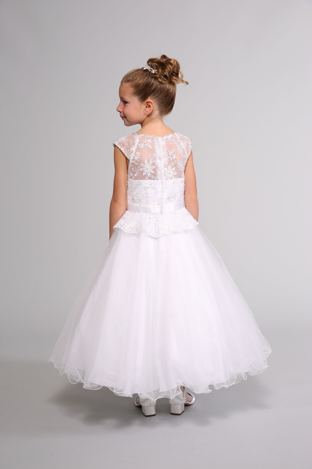 Girls Dress Style 0614318 White Ankle Length Lace , Beading Bateau A-line Dress in Choice of Colour