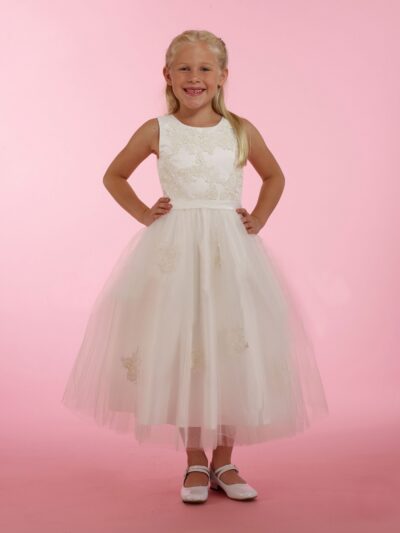 Girls Dress Style 0614618 Champagne Tea-length Lace Bateau A-line Dress in Choice of Colour