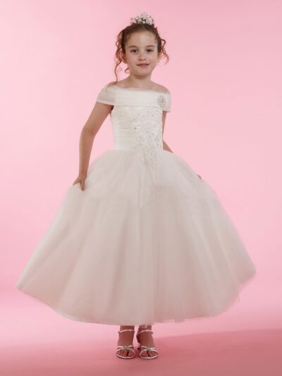 Girls Dress Style 0614718 Ivory Ankle Length Lace , Beading Off-the-shoulder A-line Dress in Choice of Colour